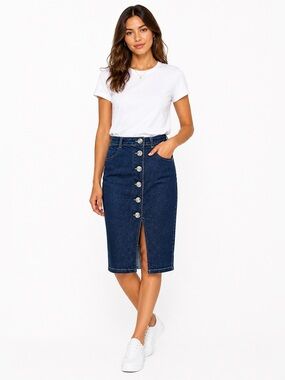 Liquid X blue Jean denim midi skirt with slit size S high rise 98% cotton